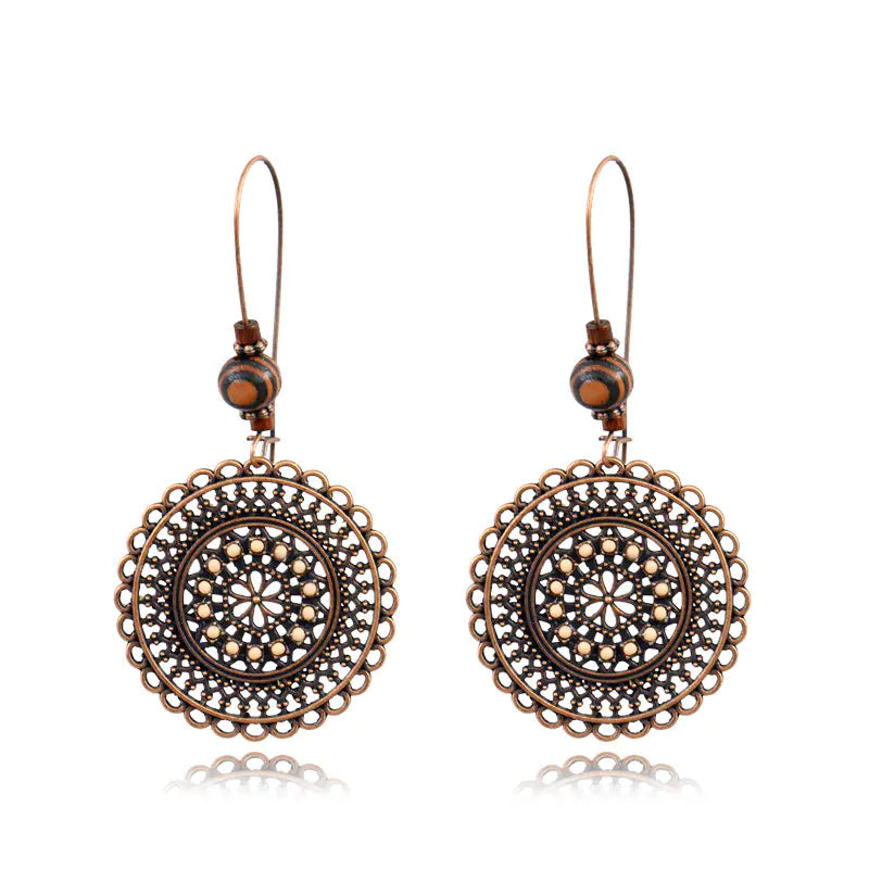 Vintage Floral Rhinestone Wooden Bead Earrings