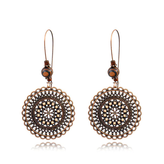 Vintage Floral Rhinestone Wooden Bead Earrings