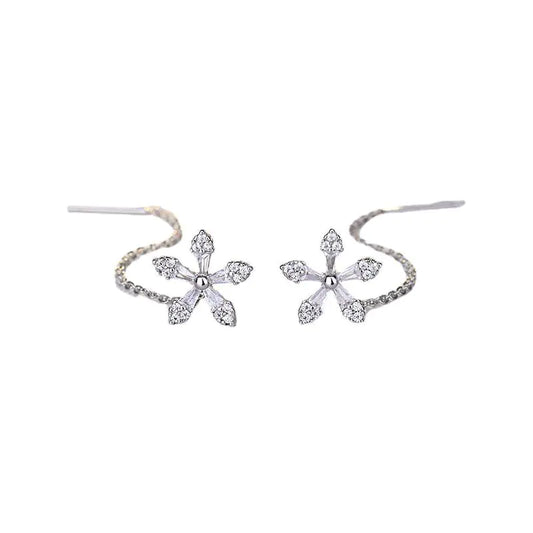 S925 Silver Flower Earrings with Zirconia Crystals