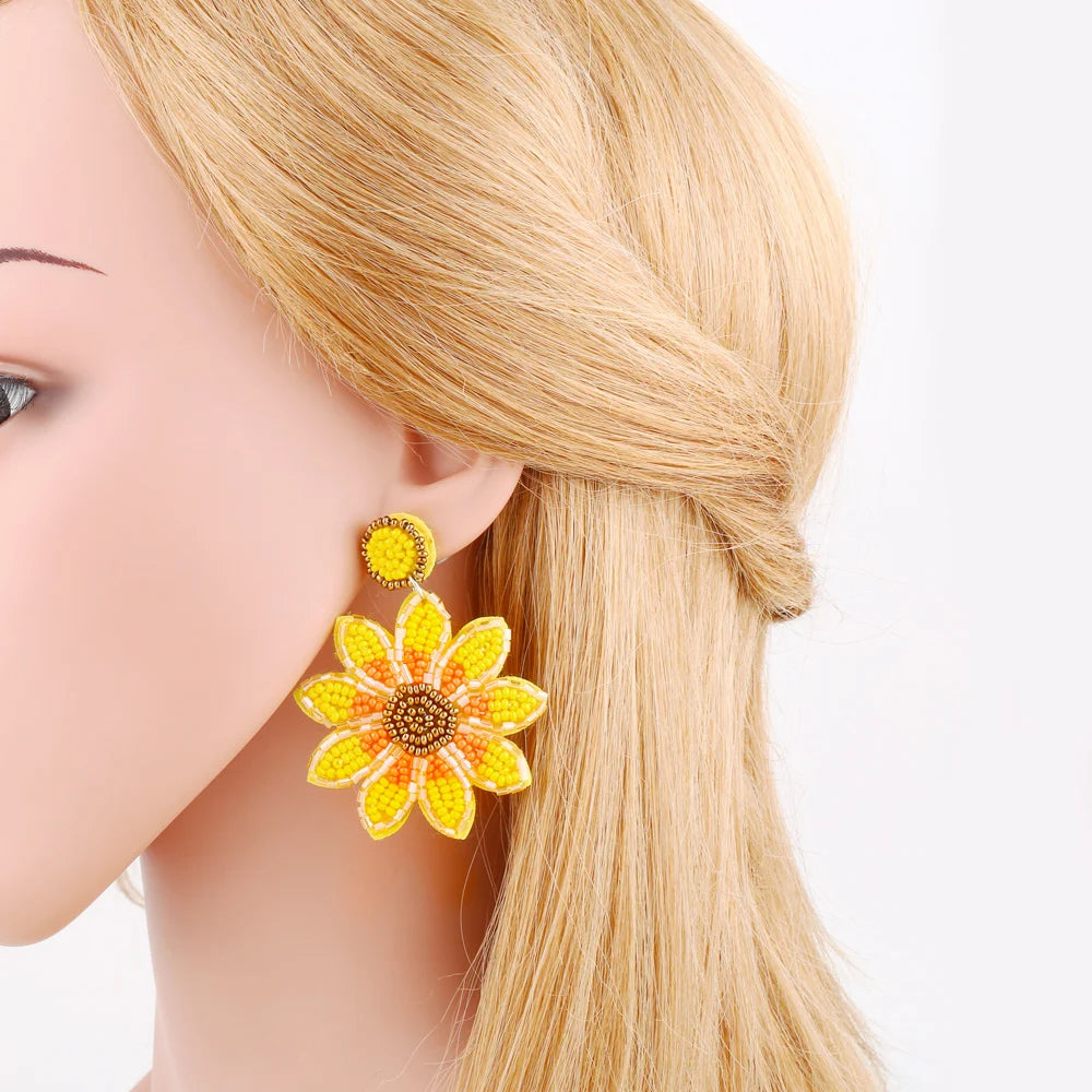 Sunflower Bohemia Handmade Beaded Stone Earrings For Women