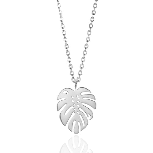 Tropical Elegance: Stainless Steel Palm Leaf Necklace for Women