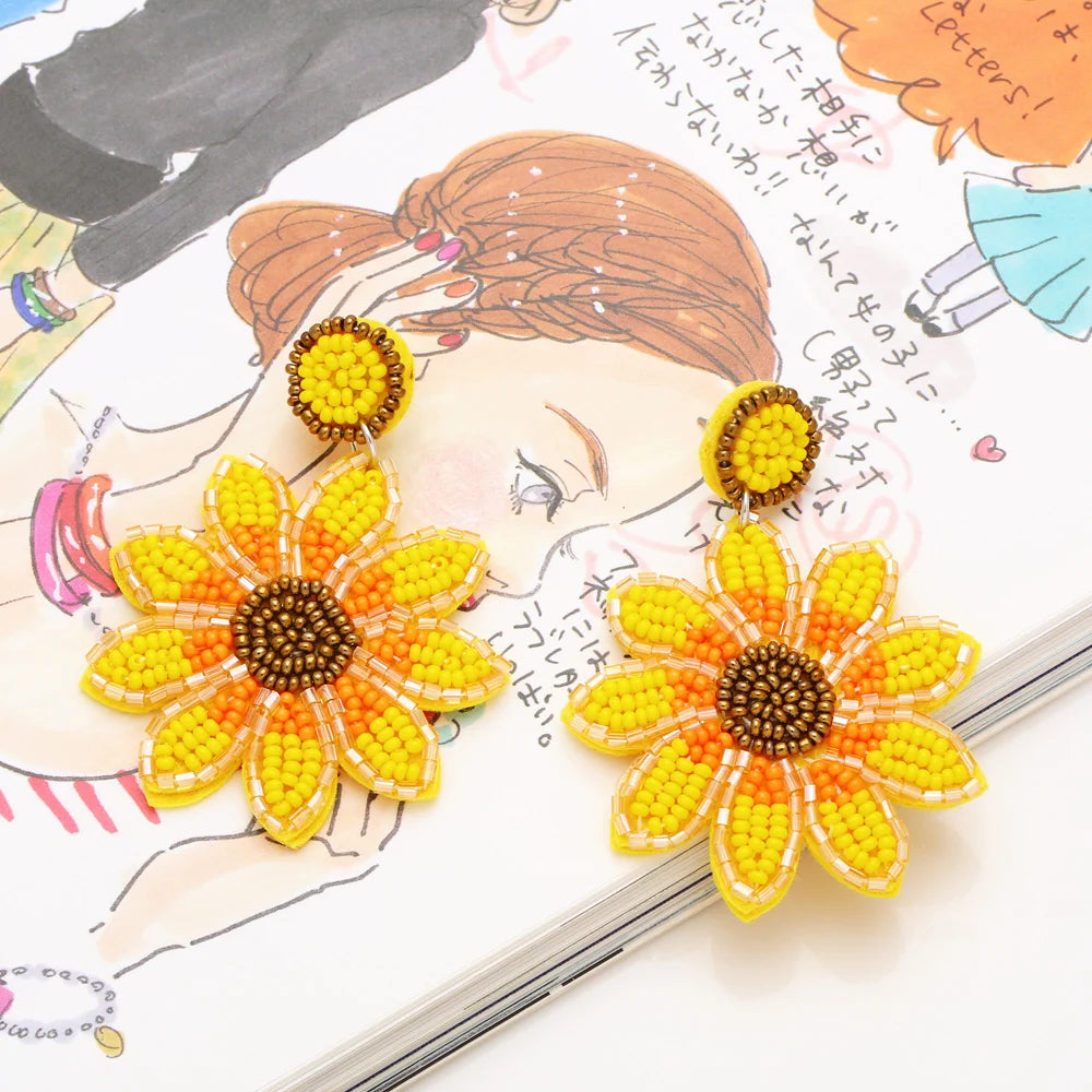 Sunflower Bohemia Handmade Beaded Stone Earrings For Women