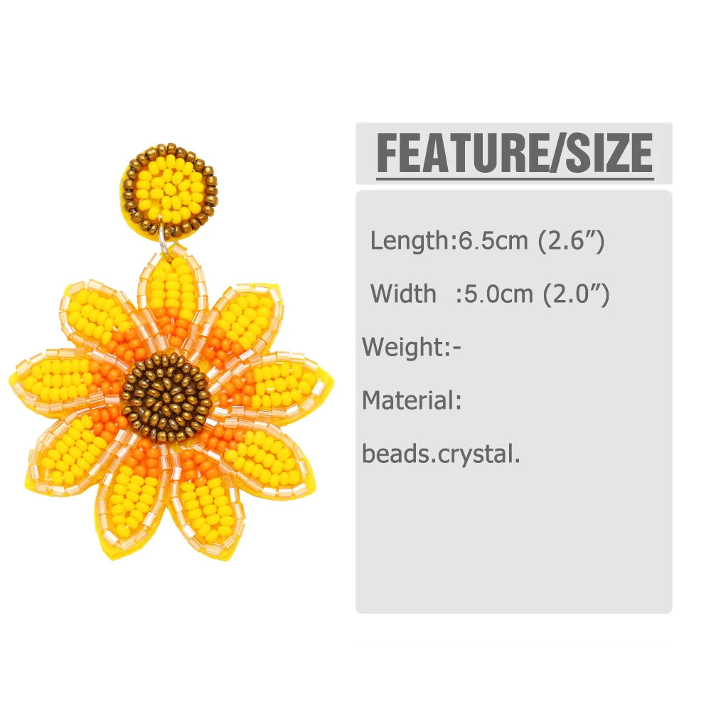 Sunflower Bohemia Handmade Beaded Stone Earrings For Women