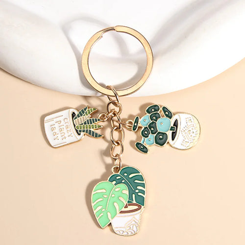 Cute Cactus Pot Plant Enamel Keychain Green Plants Key Chains For