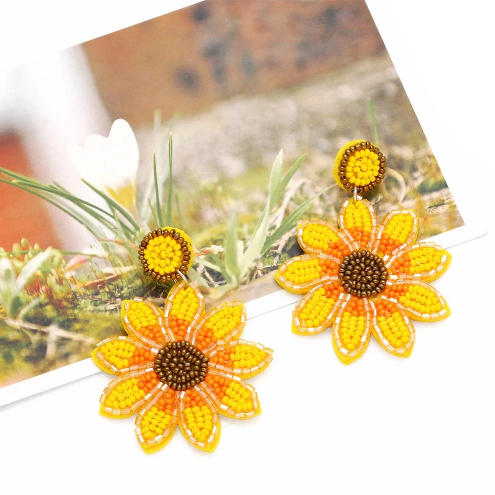 Sunflower Bohemia Handmade Beaded Stone Earrings For Women