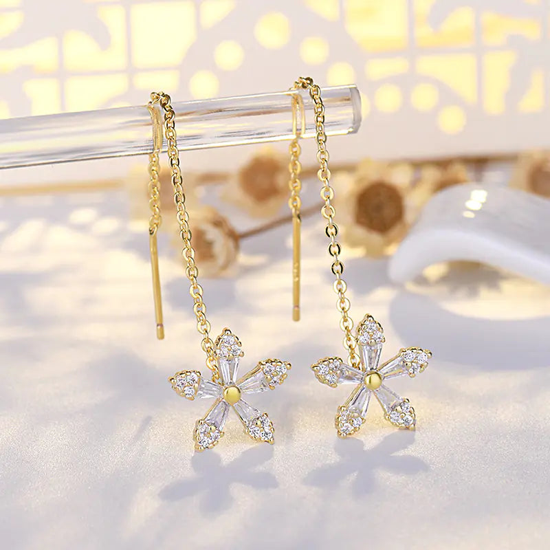 S925 Silver Flower Earrings with Zirconia Crystals